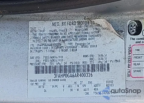 2010 Ford Fusion S из США, поврежденный, VIN 3FAHP0GA6AR400326